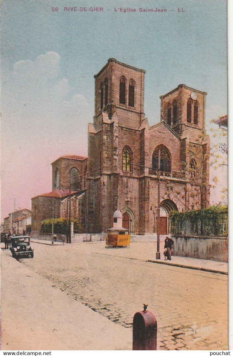 XXX -(42) RIVE DE GIER - L' EGLISE SAINT JEAN - CARTE COLORISEE - 2 SCANS - Rive De Gier