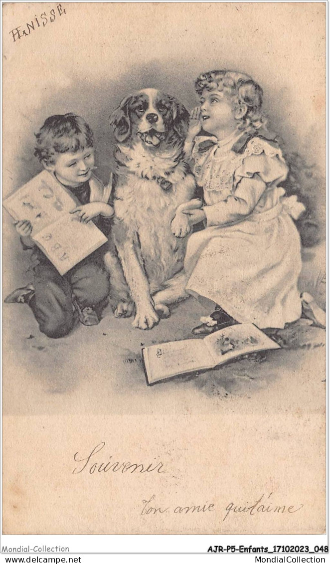 AJRP5-0452 - ENFANTS - HANISSE - SOUVENIR TON AMIE QUI T'AIME CHIEN - Gruppen Von Kindern Und Familien