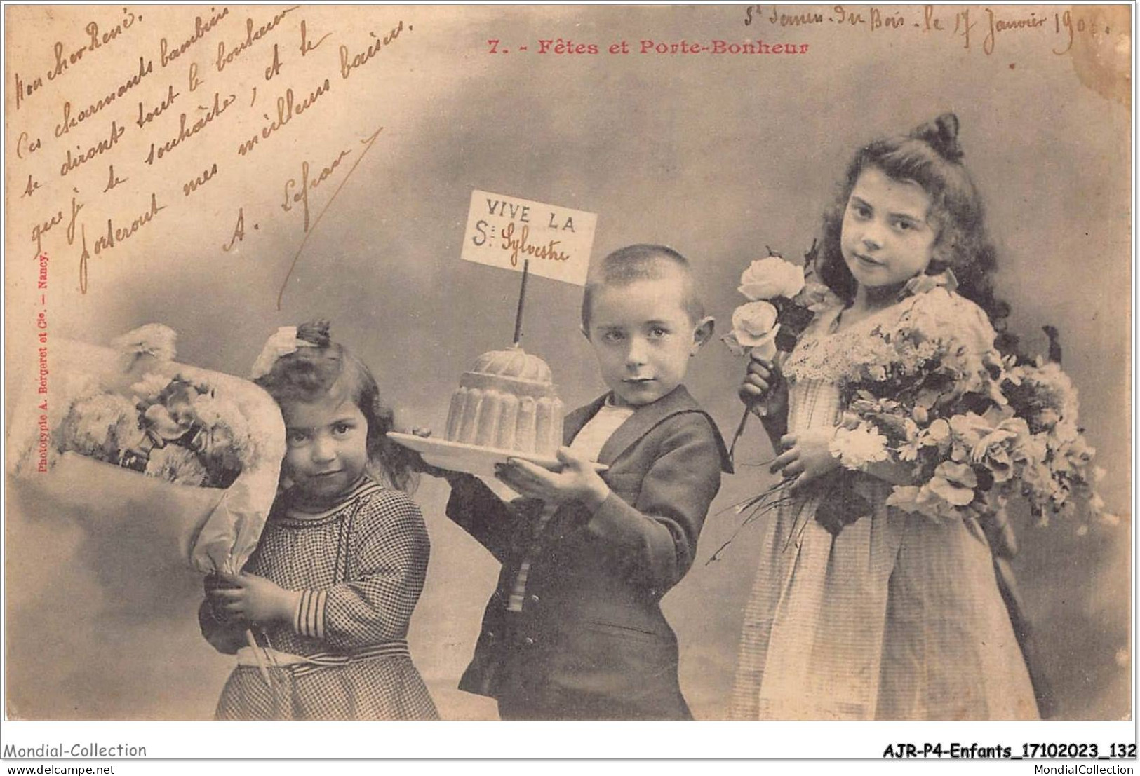 AJRP4-0411 - ENFANTS - FETES ET PORTE-BONHEUR VIVE LA ST SYLVESTRE  - Groepen Kinderen En Familie