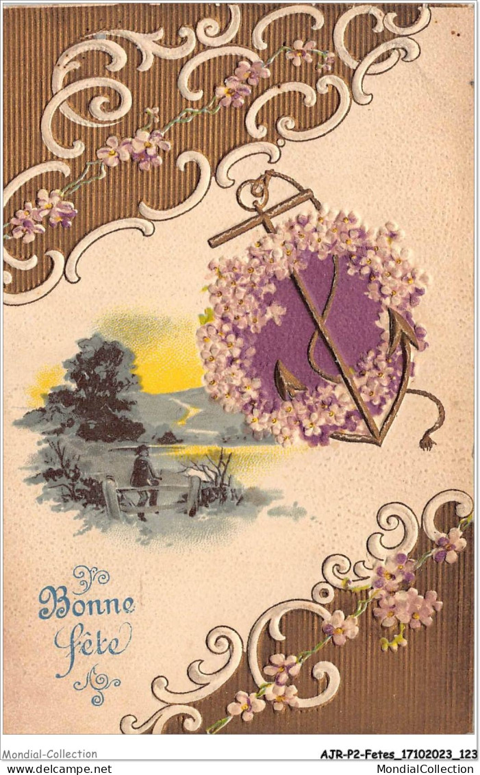 AJRP2-0196 - FETES - BONNE FETE ANCRE ARINE COEUR MYOSOTIS - Andere & Zonder Classificatie