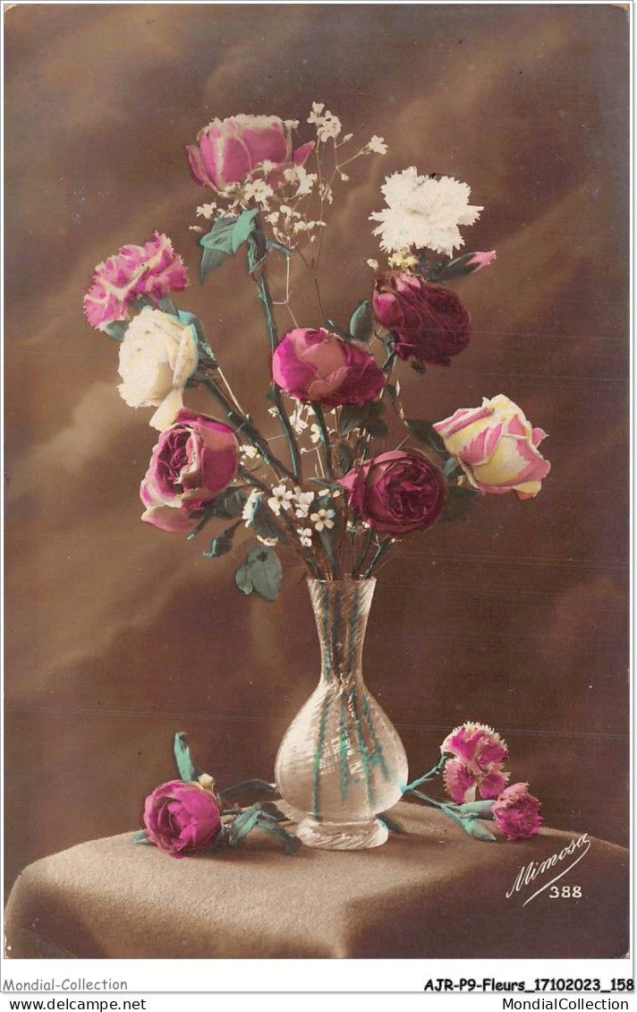 AJRP9-0964 - FLEURS - POT DE ROSES ET D'OEILLETS - Fleurs