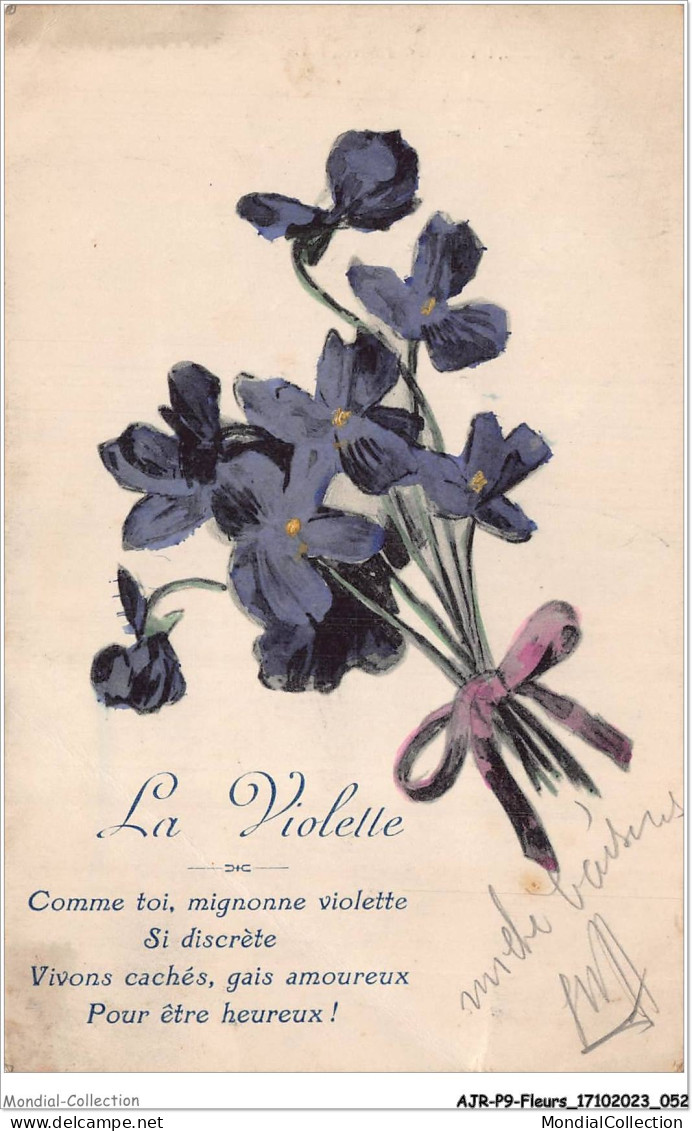 AJRP9-0911 - FLEURS - LA VIOLETTE - COMME TOI MIGNONNE VIOLETTE SI DISCRETE - VIVONS CACHES GAIS AMOUREUX - Flowers