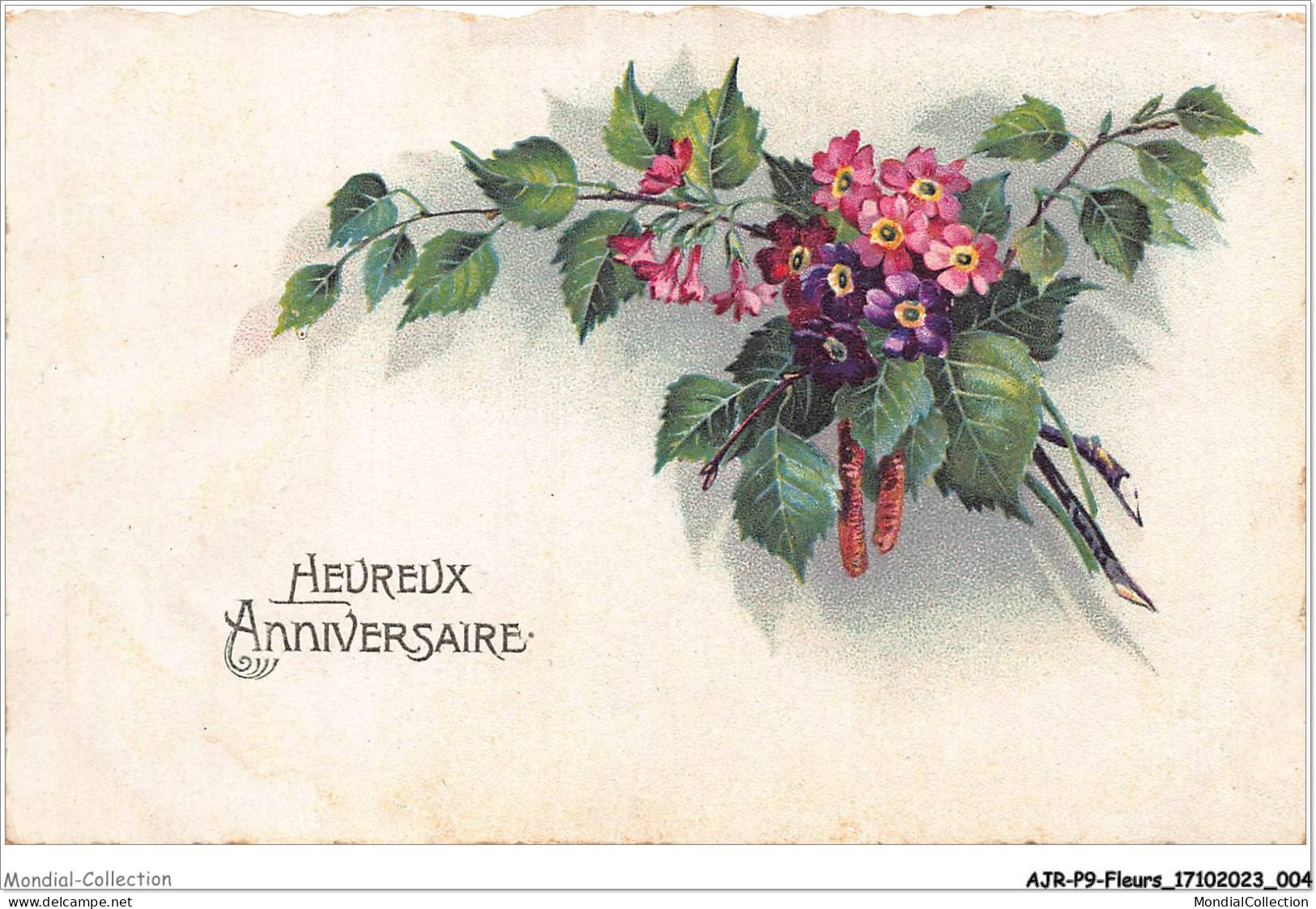 AJRP9-0887 - FLEURS - HEUREUX ANNIVERSAIRE - AQUARELLE  - Flowers