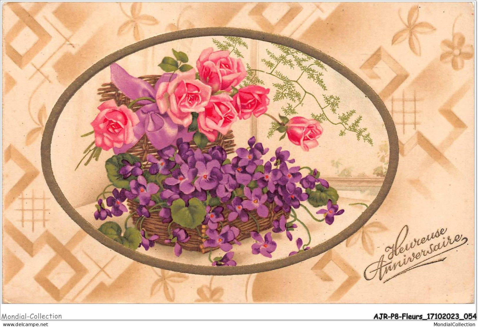 AJRP8-0811 - FLEURS - HEUREUX ANNIVERSAIRE - ROSE ET MYOSOTIS  - Blumen
