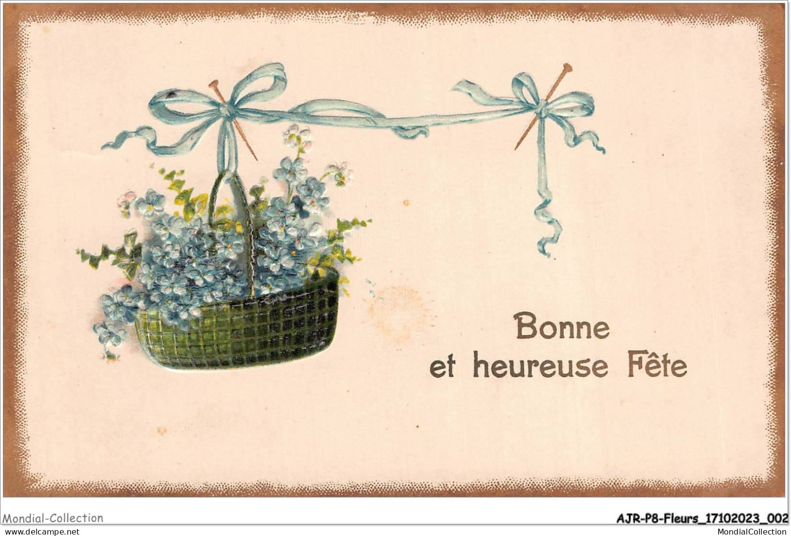 AJRP8-0785 - FLEURS - BONNE ET HEUREUSE FETE - FLEUR BRODEE - Blumen