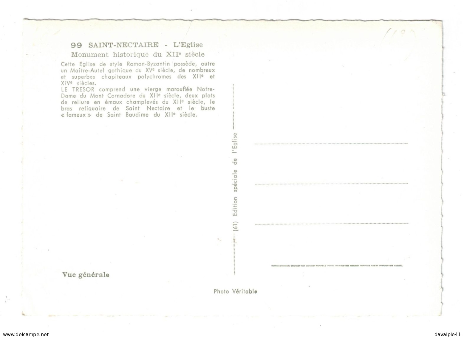 63  SAINT NECTAIRE  L'EGLISE     BON ETAT    2 SCANS - Otros & Sin Clasificación