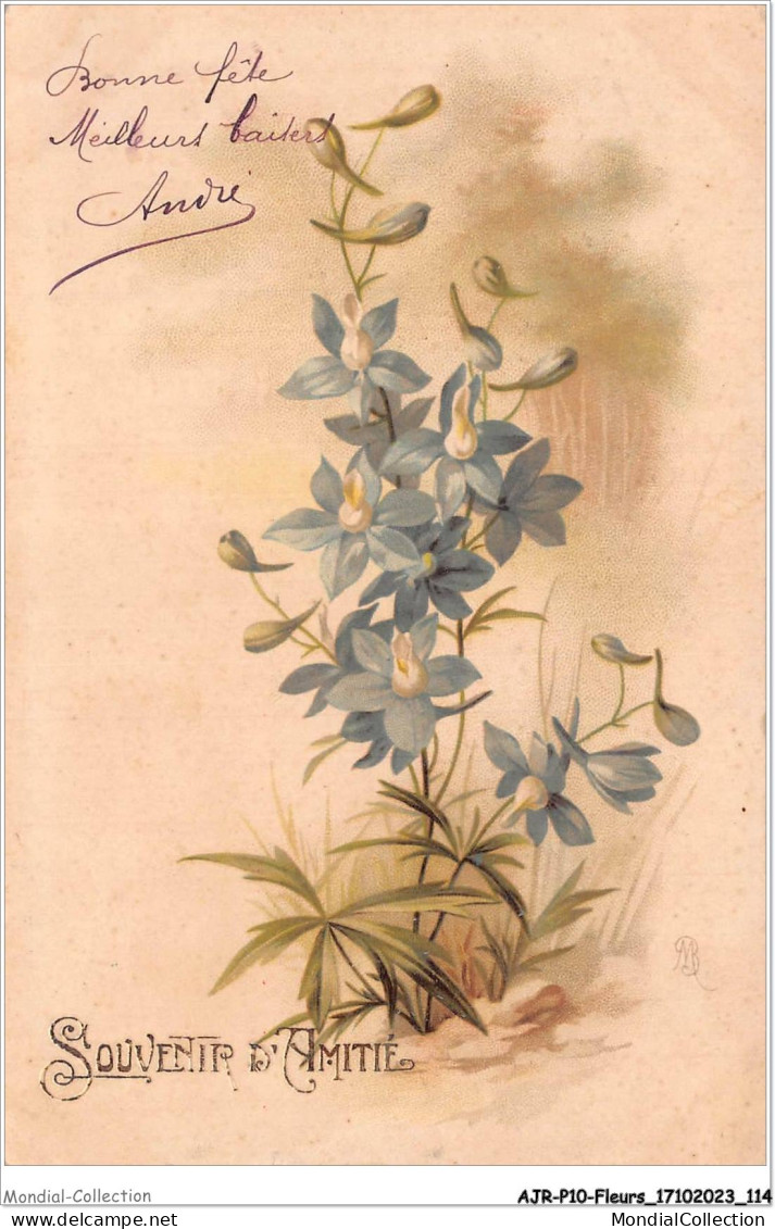 AJRP10-1034 - FLEURS - SOUVENIR D'AMITIE - AQUARELLE - Blumen