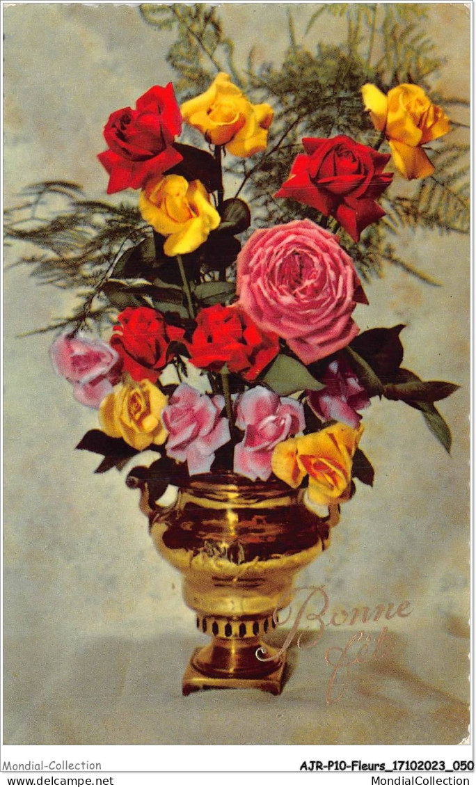 AJRP10-1002 - FLEURS - POT DE ROSES - BONNE FETE - Blumen