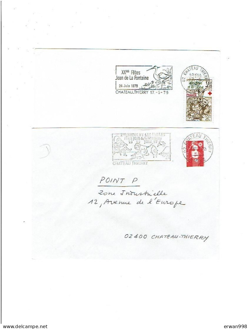 02 CHATEAU-THIERRY  LA  FONTAINE 5 Flammes SECAP, 2 BT Et 1 Gravure - Ecrivain, Littérature, Croix Rouge     1200 - Mechanical Postmarks (Advertisement)
