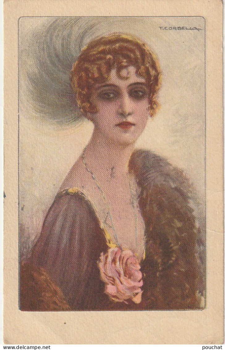 XXX - JEUNE FEMME ELEGANTE COIFFURE  AVEC AIGRETTE - STYLE ART NOUVEAU - ILLUSTRATEUR CORBELLA - 2 SCANS - Corbella, T.