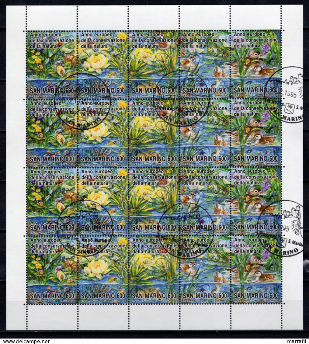 1995 SAN MARINO MINIFOGLIO 1437/1441 USATO Anno Europeo Della Conservazione Della Natura - Blocs-feuillets