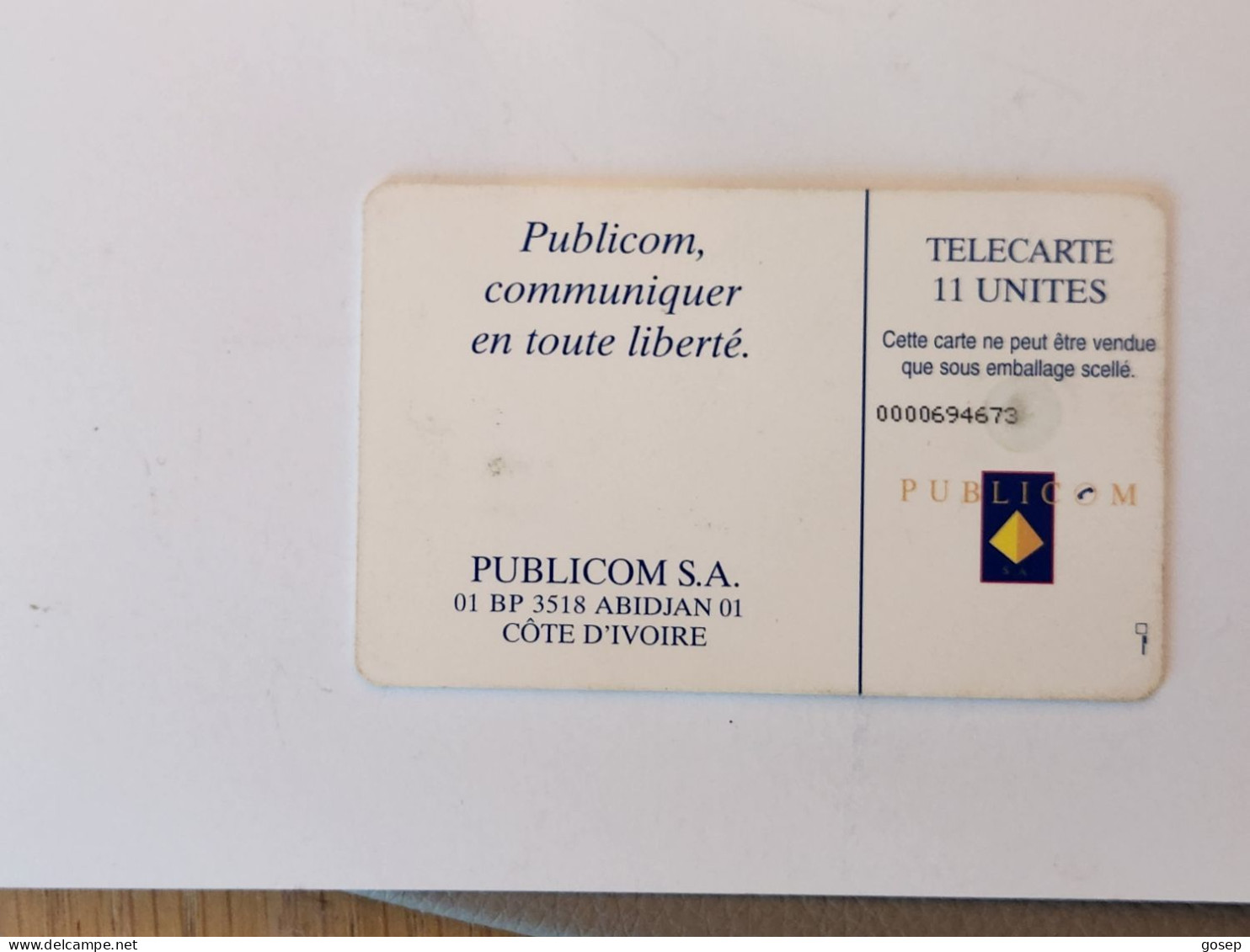 Ivory Coast-(CI-PUB-REF-0005A)-LOGO11-(27)-(publicom )-(0000694673)-used Card+1card Prepiad Free - Costa De Marfil