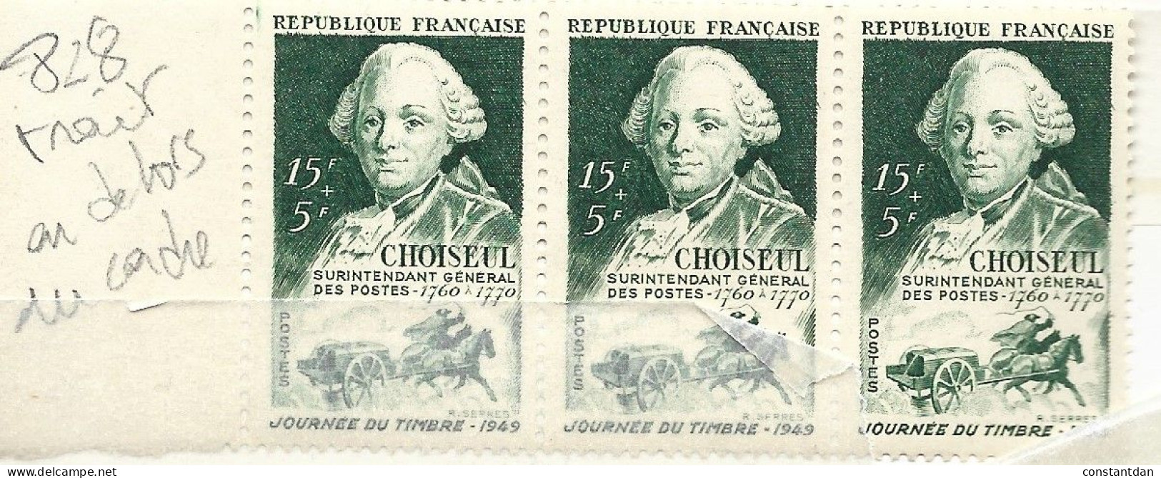 FRANCE N° 828 15F + 5F VERT JOURNEE DU TIMBRE PORTRAIT DE CHOISEUL TRAIT EN DEHORS DU CADRE NEUF SANS CHARNIERE - Ungebraucht