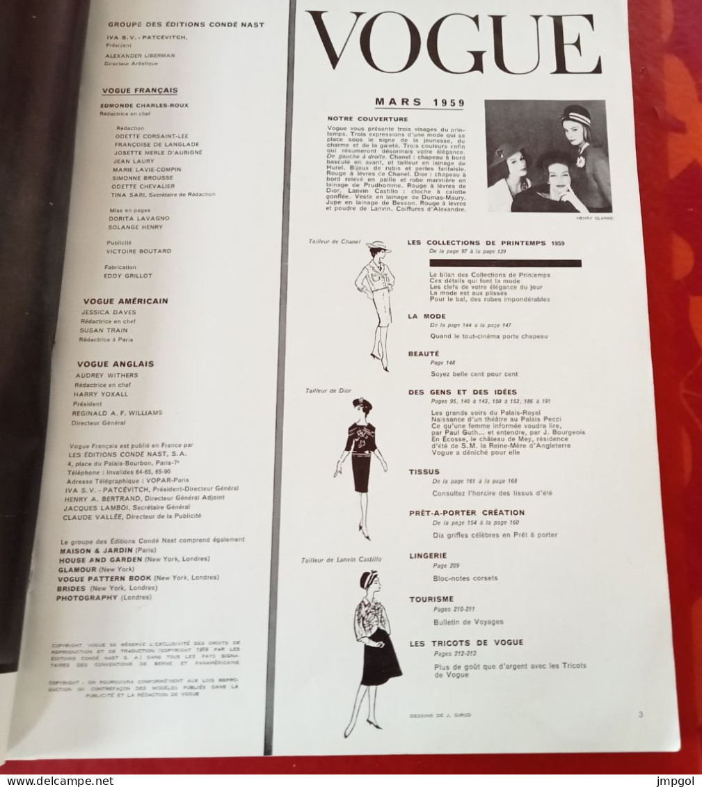 Vogue Mars 1959 Spécial Les Collections De Printemps Paris Tendance Grands Couturiers Carven  Jacques Heim Cardin Chanel - Moda