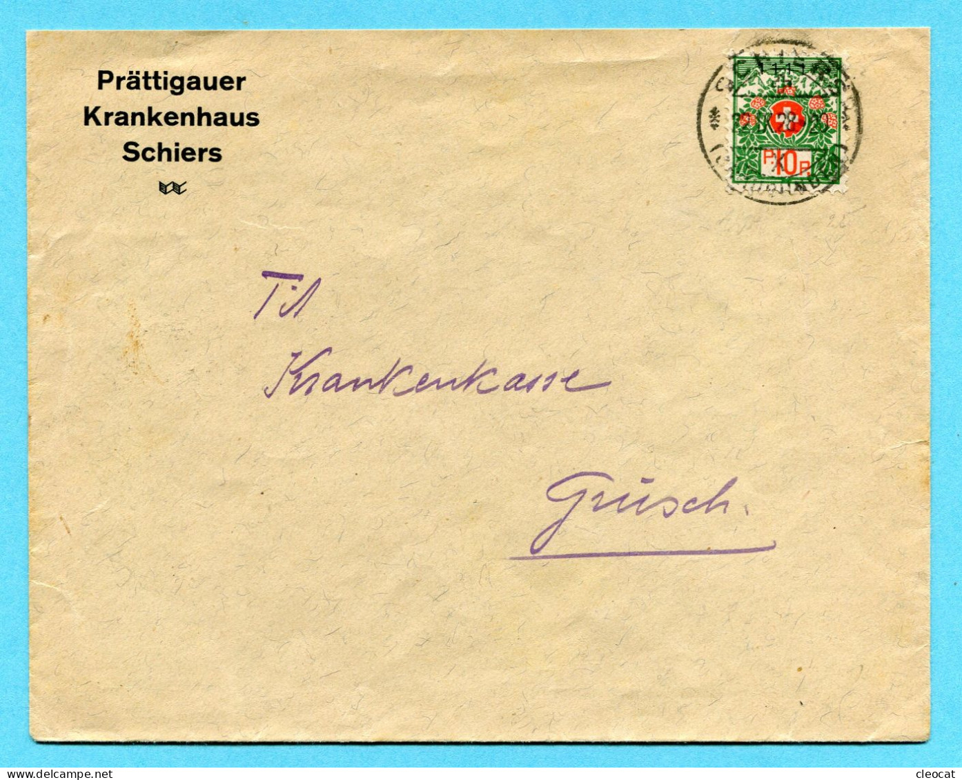 Brief Schiers 1928 - Portofreiheit Nr. 1111 - Absender: Prätigauer Krankenhaus - Vrijstelling Van Portkosten
