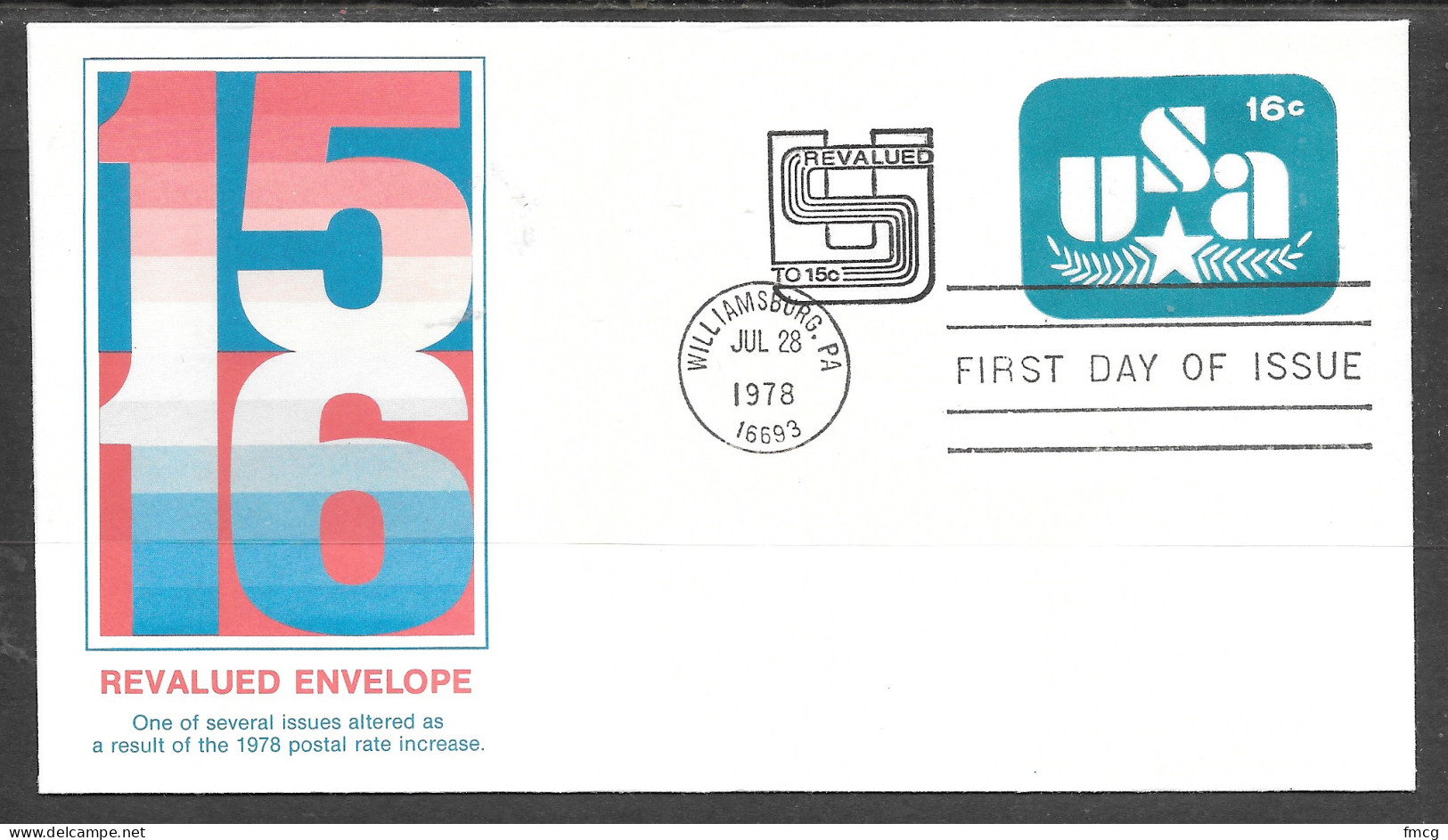 USA FDC Fleetwood Cachet, 1978 16 Cents Envelope Revalued To 15 Cents - 1971-1980