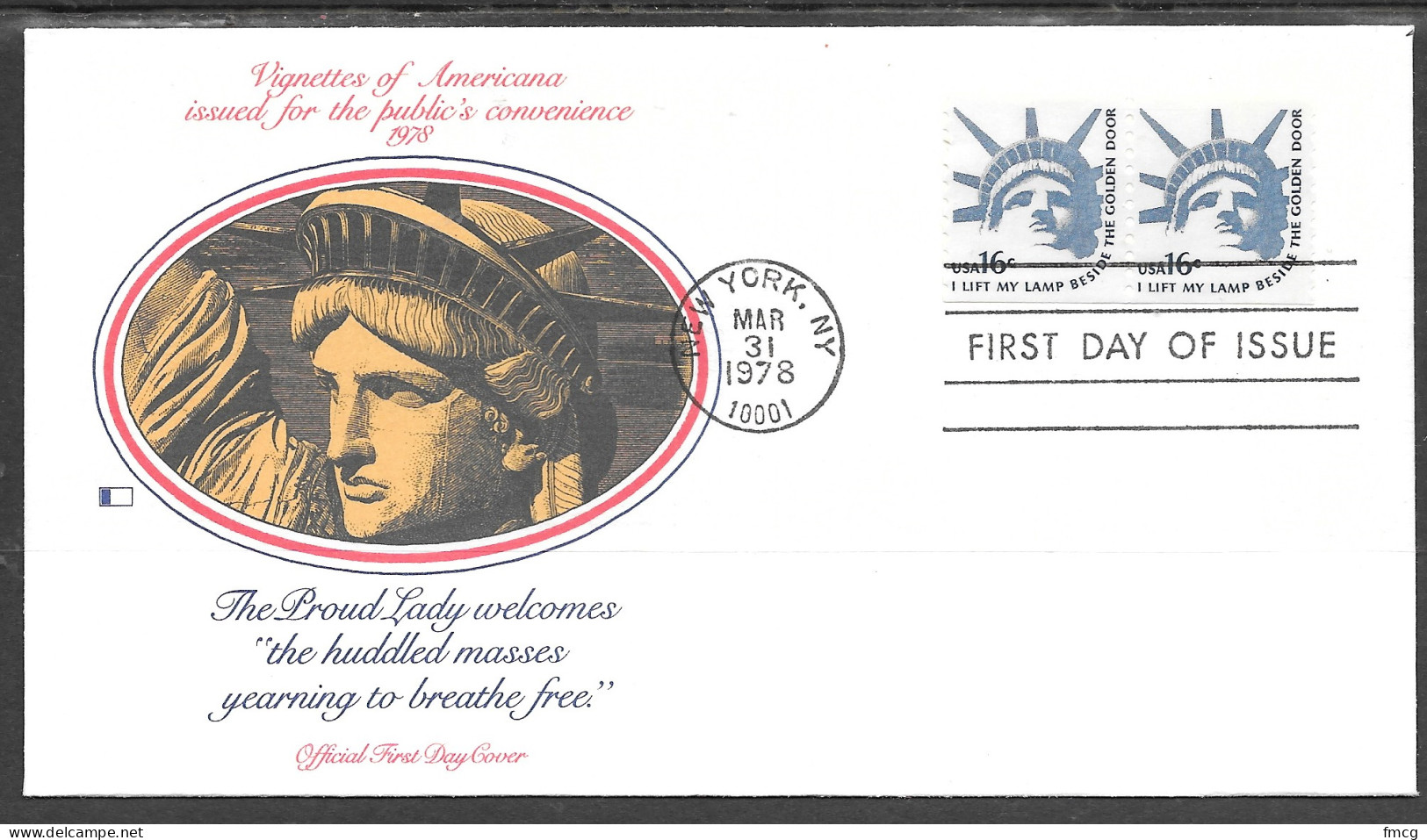 USA FDC Fleetwood Cachet, 16 Cents Statue Of Liberty, Coil Stamp - 1971-1980