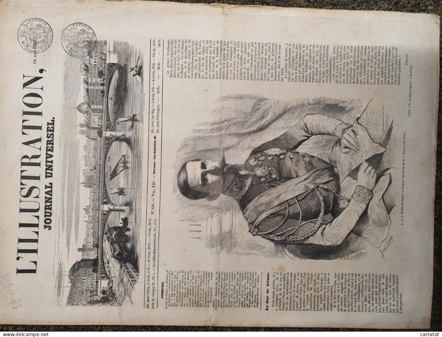 L'ILLUSTRATION Journal Universel 18 Juin 1853 . Le Duc De Gênes - 1850 - 1899
