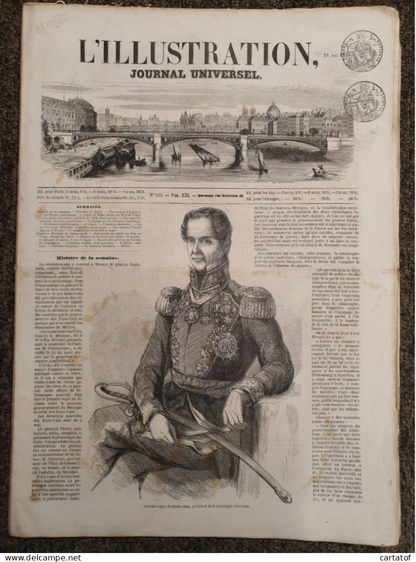 L'ILLUSTRATION Journal Universel 21 Mai 1853 . Antonio Lopez De Santa-Anna Président De La République Mexicaine - 1850 - 1899