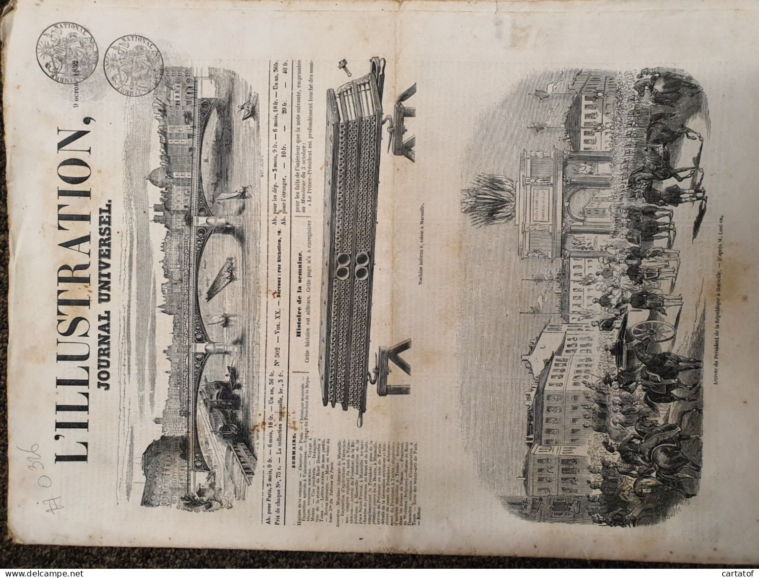 L'ILLUSTRATION Journal Universel 9 Octobre 1852 . Arrivée Du P¨résident De La République à Marseille - 1850 - 1899