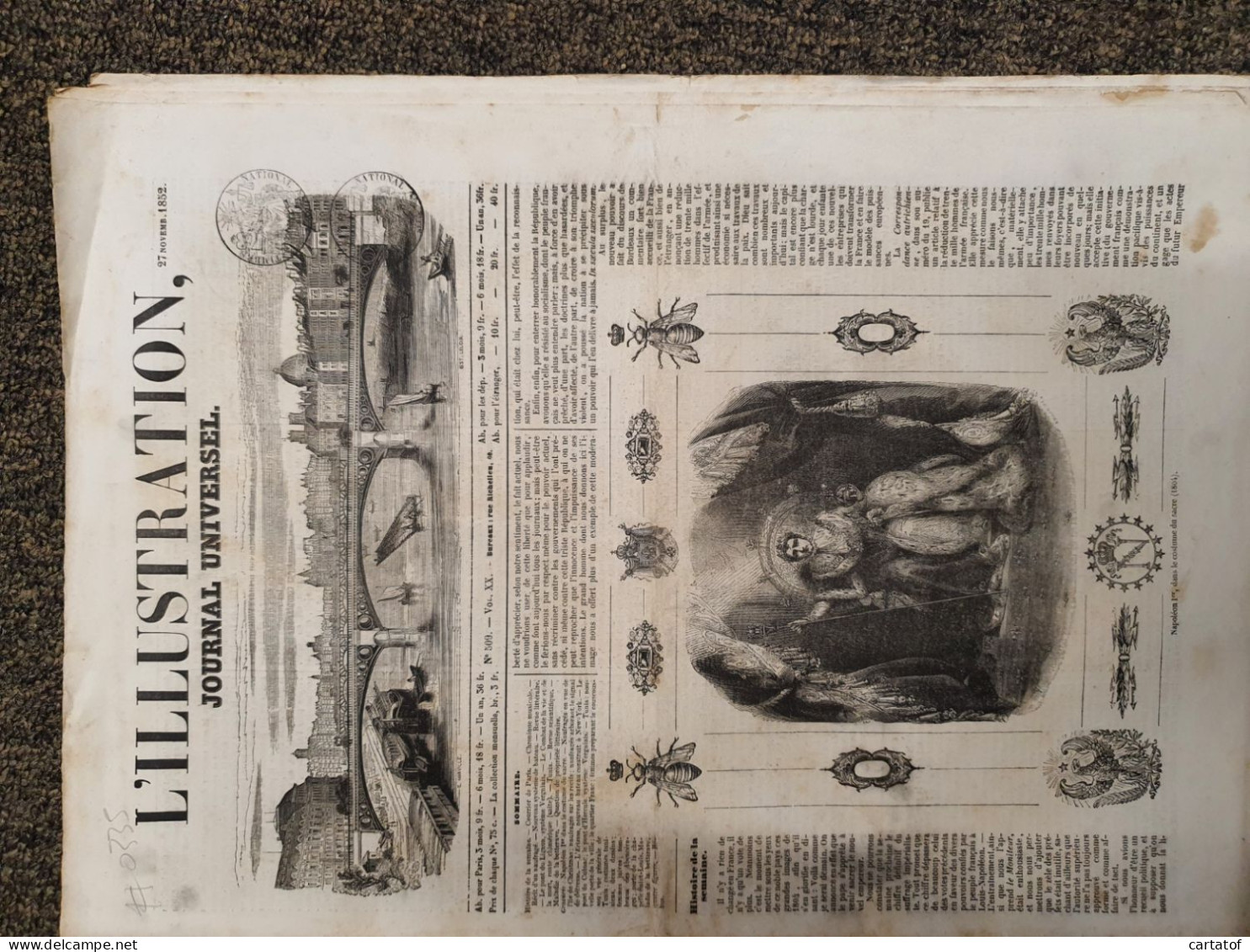L'ILLUSTRATION Journal Universel 27 Novembre 1852 . Napoléon 1er Dans Le Costume Du Sacre - 1850 - 1899
