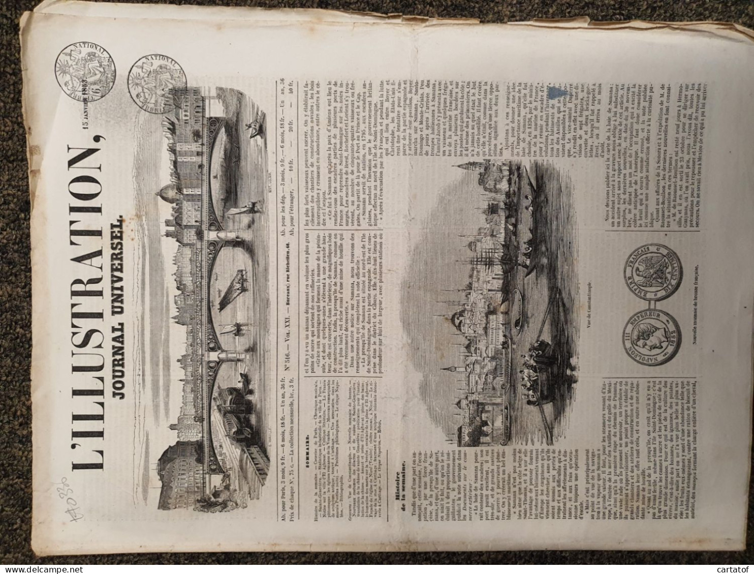 L'ILLUSTRATION Journal Universel 15 Janvier 1953 ; Vue De Constantinople - 1850 - 1899