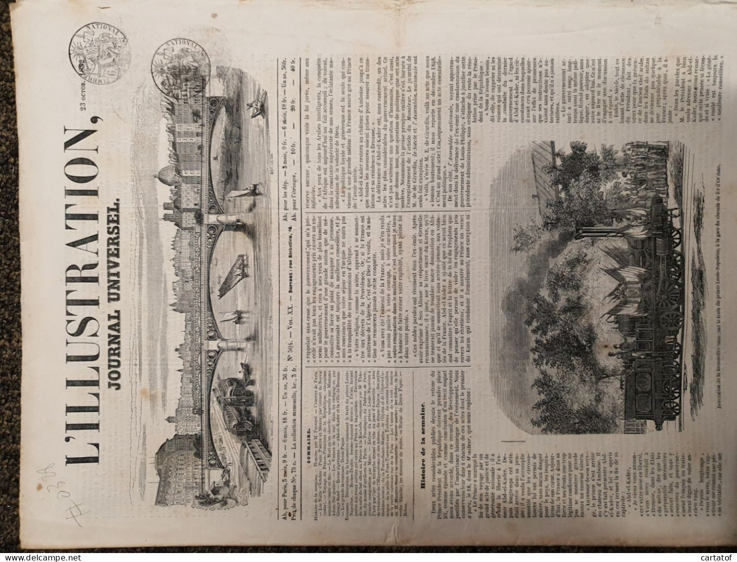 L'ILLUSTRATION Journal Universel 23 Octobre 1852 . Décoration De La Locomotive Du Prince Louis Napoléon - 1850 - 1899