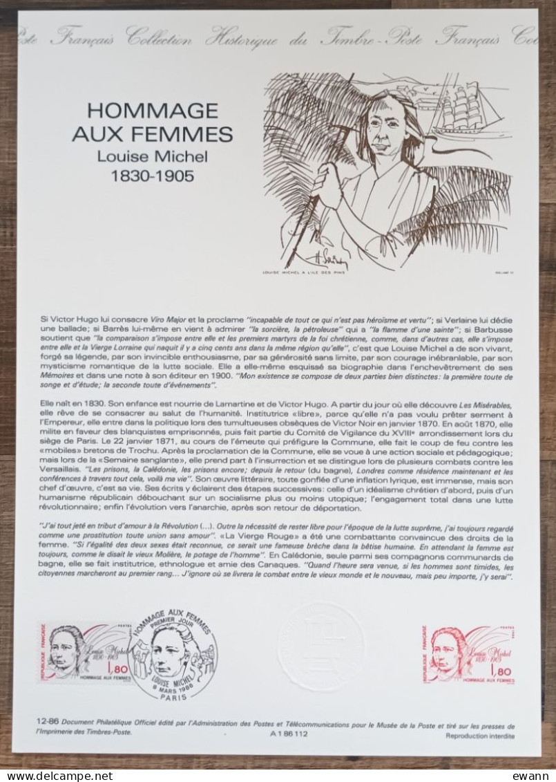 COLLECTION HISTORIQUE - YT N°2408 - HOMMAGE AUX FEMMES / LOUISE MICHEL - 1986 - 1980-1989