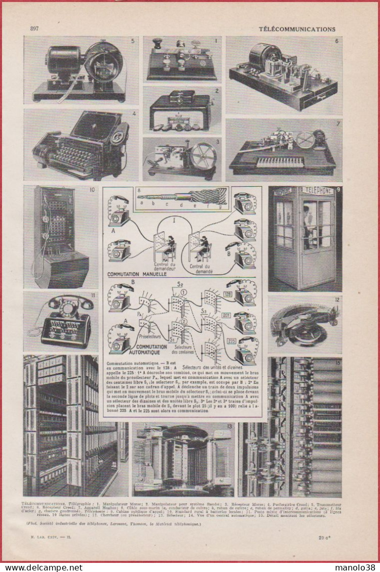 Télécommunication. Techniques, Matériels. Téléphone. Télégraphie. Larousse 1948. - Historische Dokumente