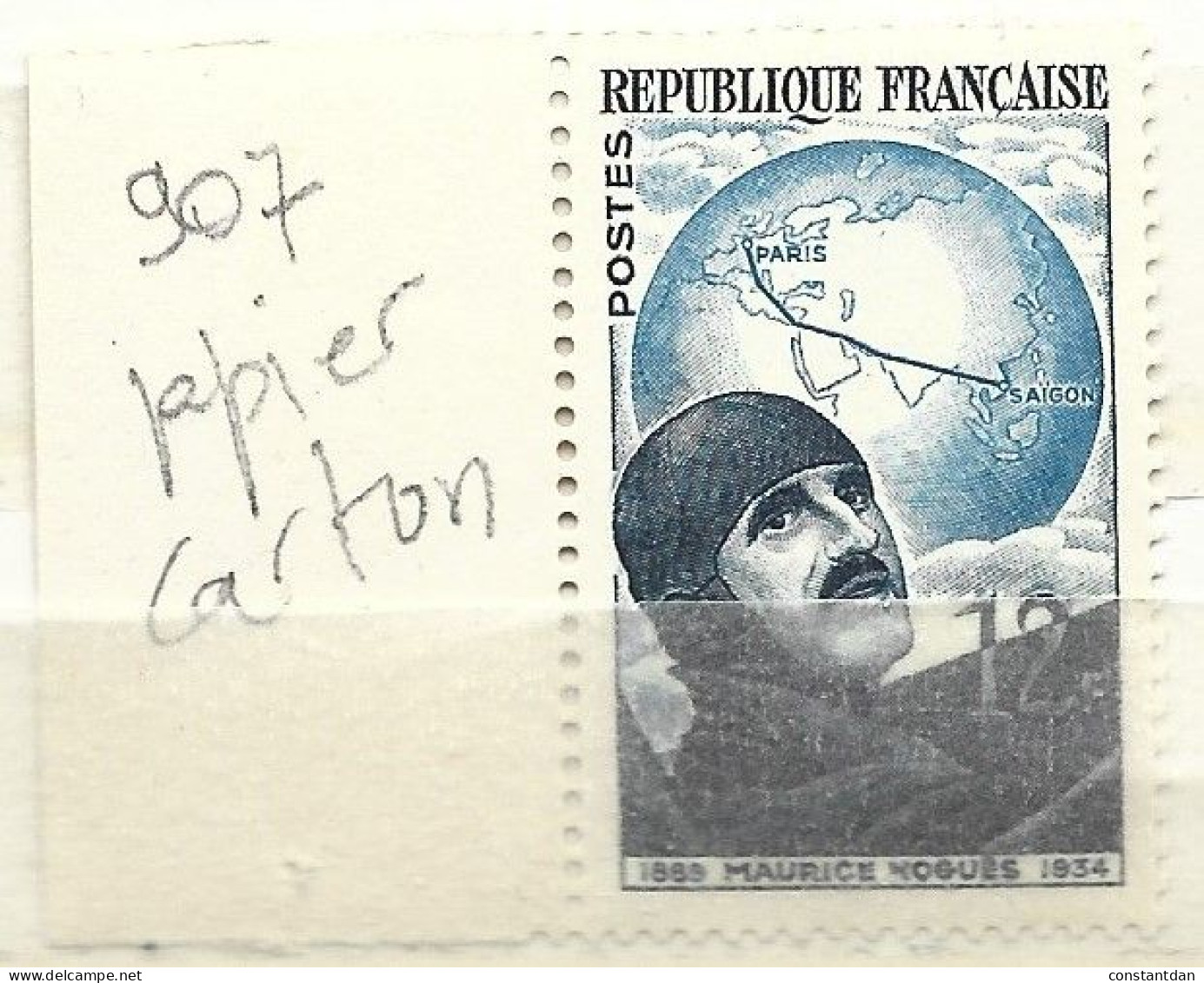FRANCE N°907 12F BLEU CLAIR ET FONCEA LA MEMOIRE DE L'AVIATEUR MAURICE NOGUES PAPIER CARTON  NEUF SANS CHARNIERE - Unused Stamps