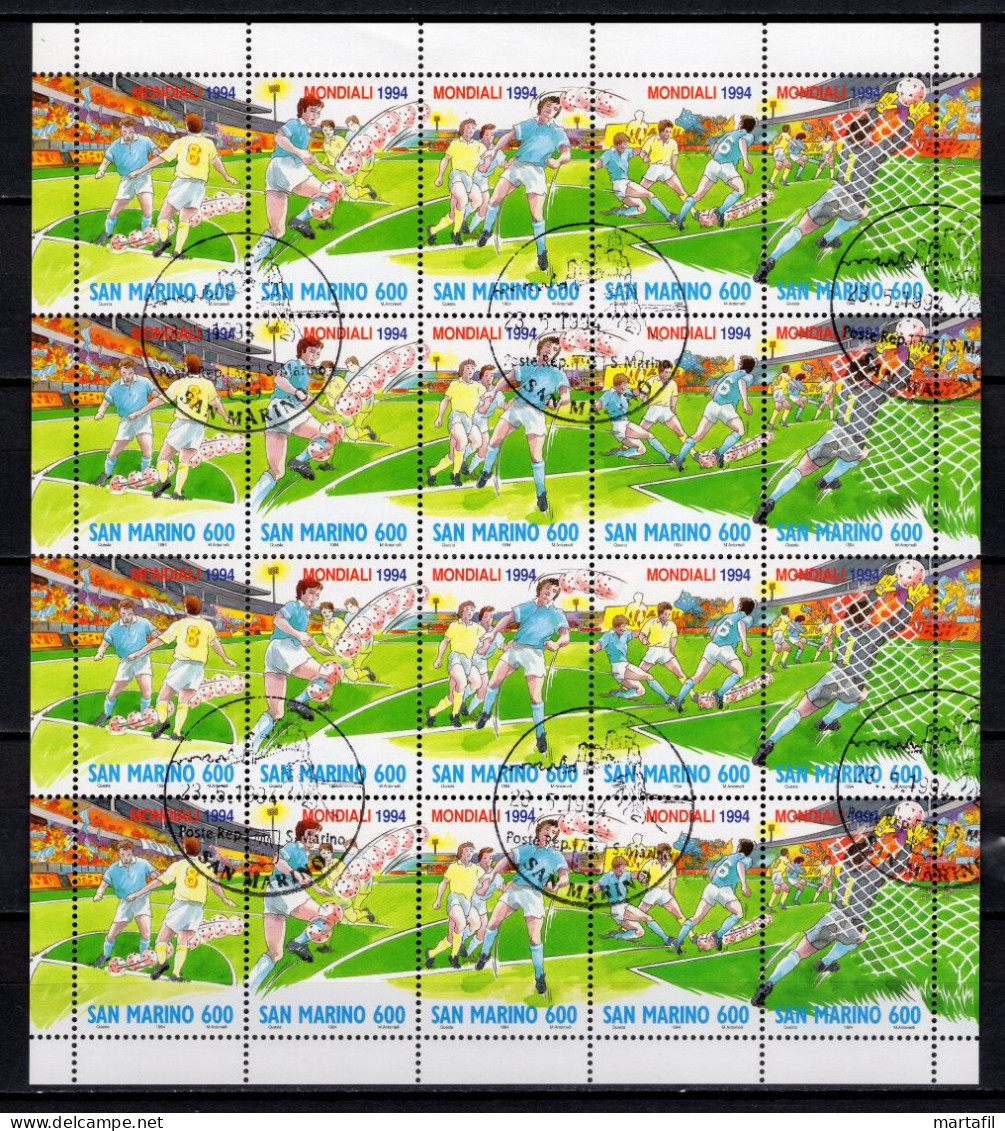 1994 SAN MARINO MINIFOGLIO 1418/1422 USATO Campionati Mondiali Di Calcio USA '94 - Blocks & Kleinbögen