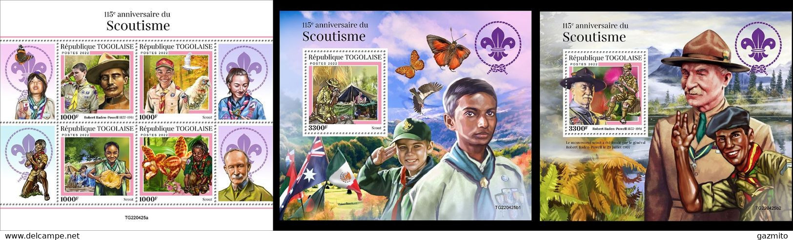 Togo 2022, Scout, Butterflies, 4val +2BF - Unused Stamps