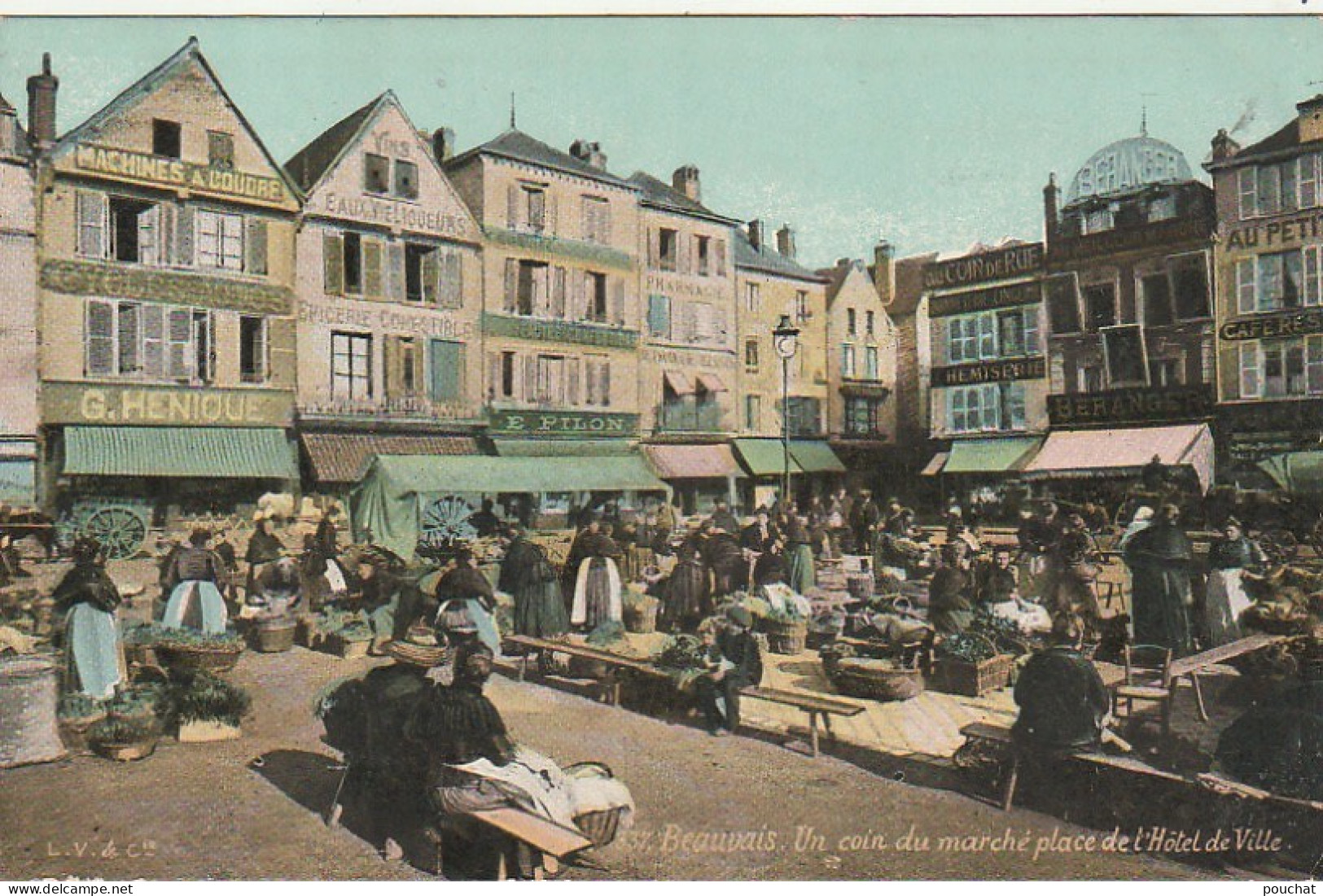 XXX -(60) BEAUVAIS - UN COIN DU MARCHE PLACE DE L' HOTEL DE VILLE - ANIMATION - ETALS - CARTE COLORISEE - 2 SCANS - Beauvais