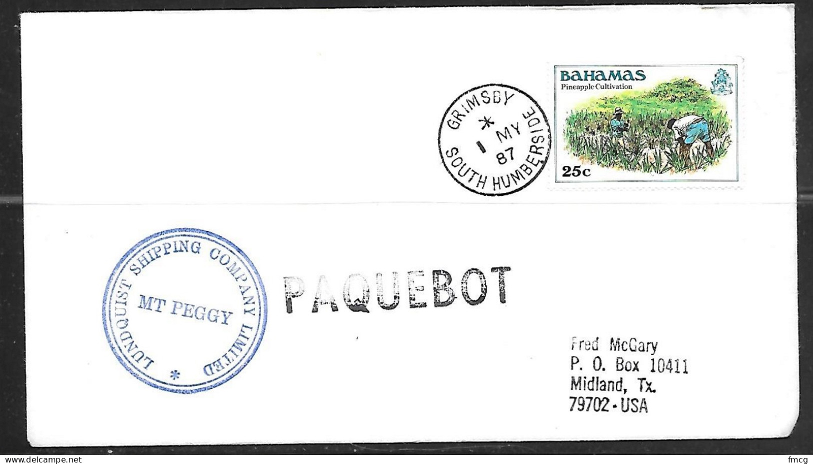 1987 Paquebot Cover, Bahamas Stamp Mailed In Grimsby, UK - Bahamas (1973-...)