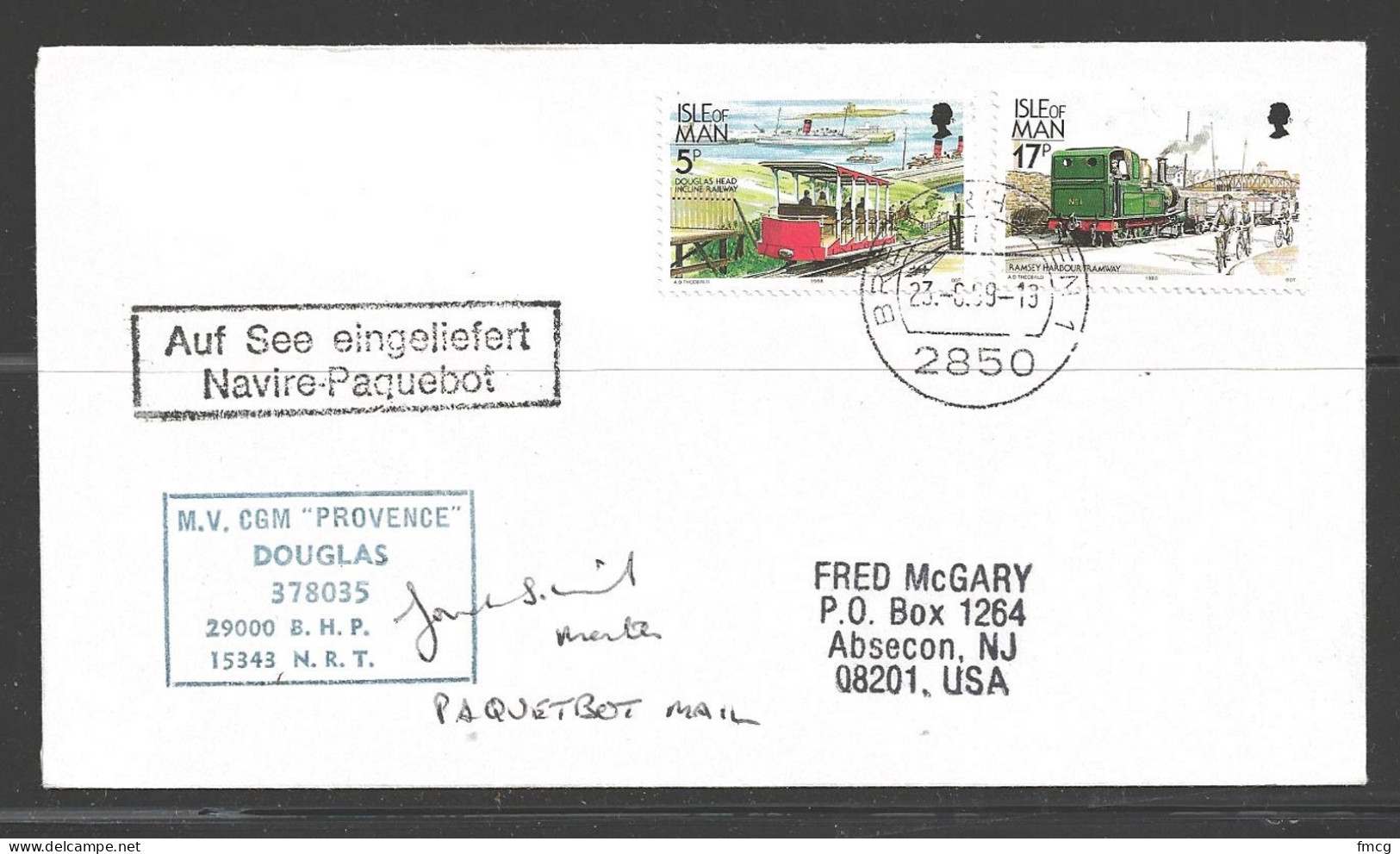 1989 Paquebot Cover, Isle On Man Stamps Mailed In Bremerhaven, Germany - Isola Di Man