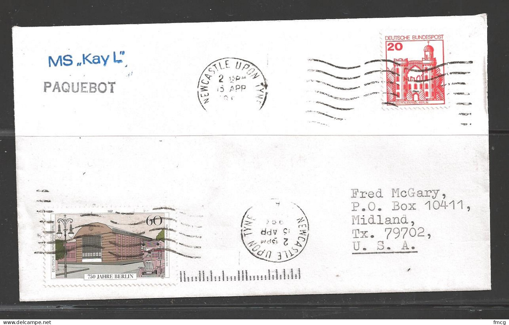 1984 Paquebot Cover,  Germany Stamps Mailed In Newcastle Upon Tyne, UK - Briefe U. Dokumente
