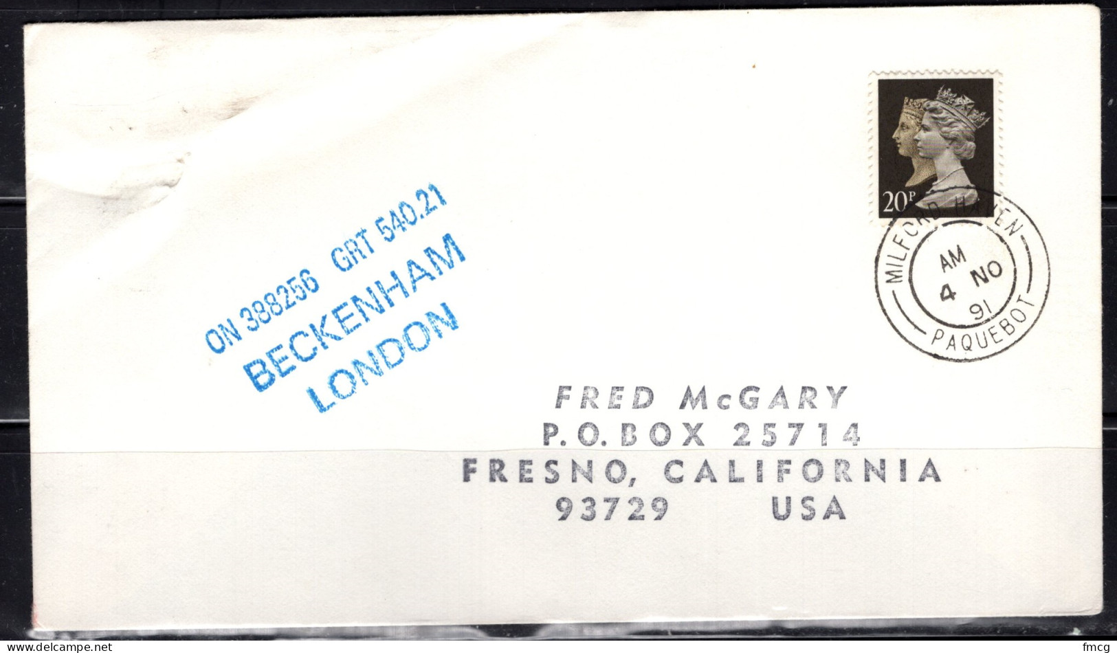 1991 Milford Haven, United Kingdom Paquebot Cover, 4 NO 91 - Briefe U. Dokumente