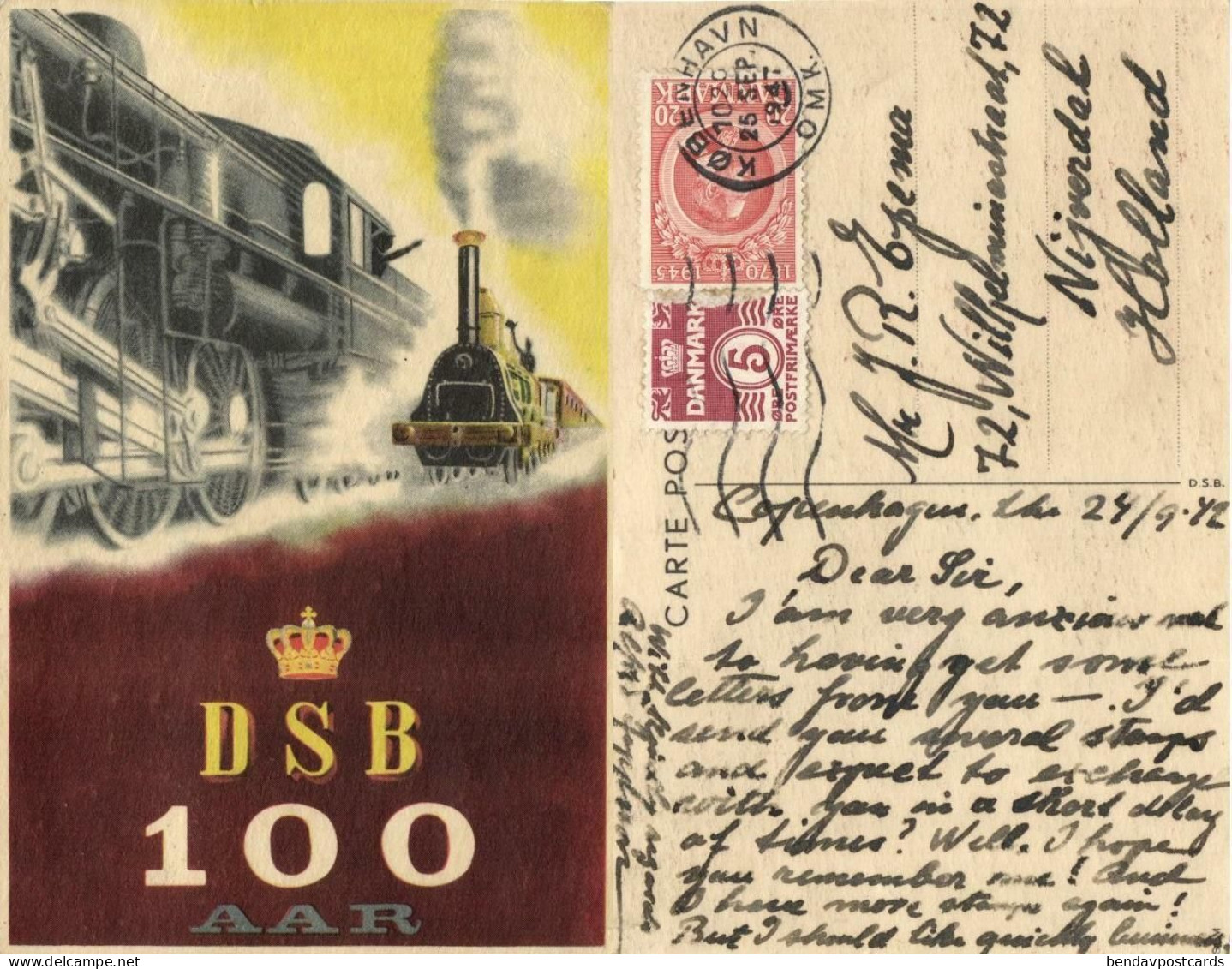 Denmark, 100 Aar DSB, Danish State Railways (1947) Postcard - Danemark