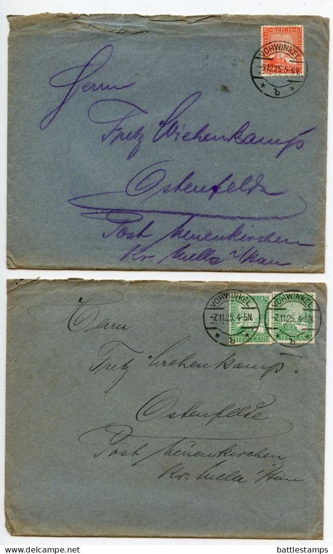 Germany 1925 2 Covers W/ Letters & Invoices; Vohwinkel To Ostenfelde; 5pf. & 10pf. German Eagle & Rhineland - Briefe U. Dokumente