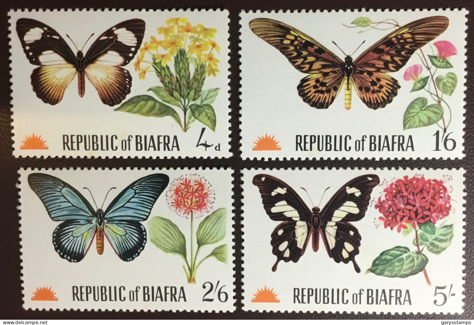 Biafra 1968 Butterflies Flowers MNH - Schmetterlinge