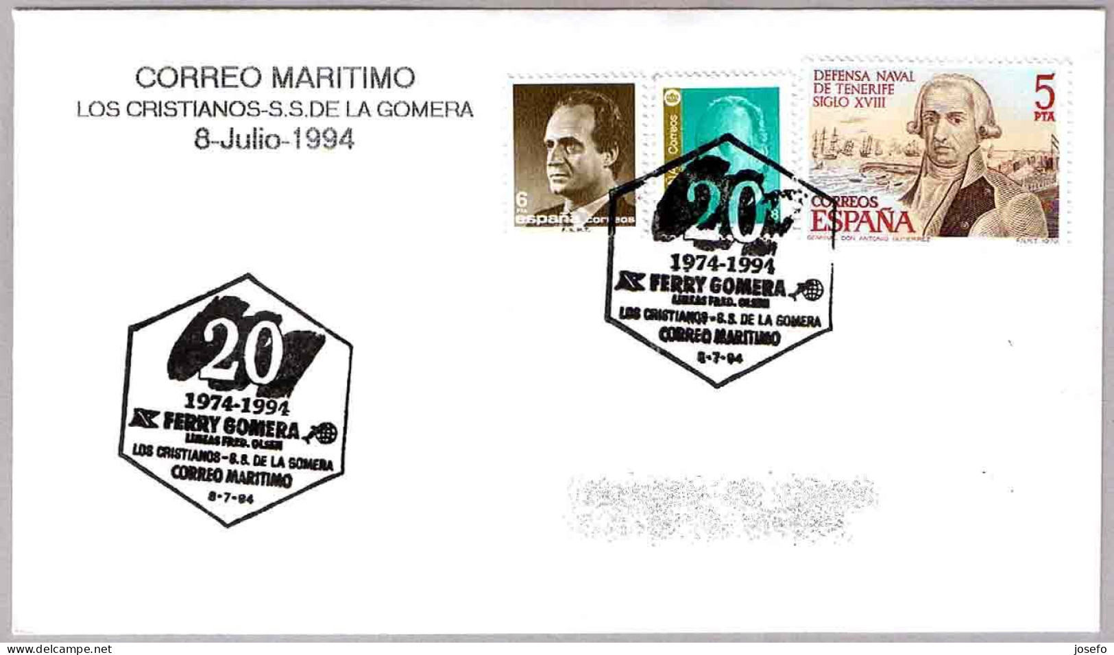 CORREO MARITIMO Los Cristianos - S.S.de La Gomera. FERRY GOMERA. 1994. Canarias - Poste