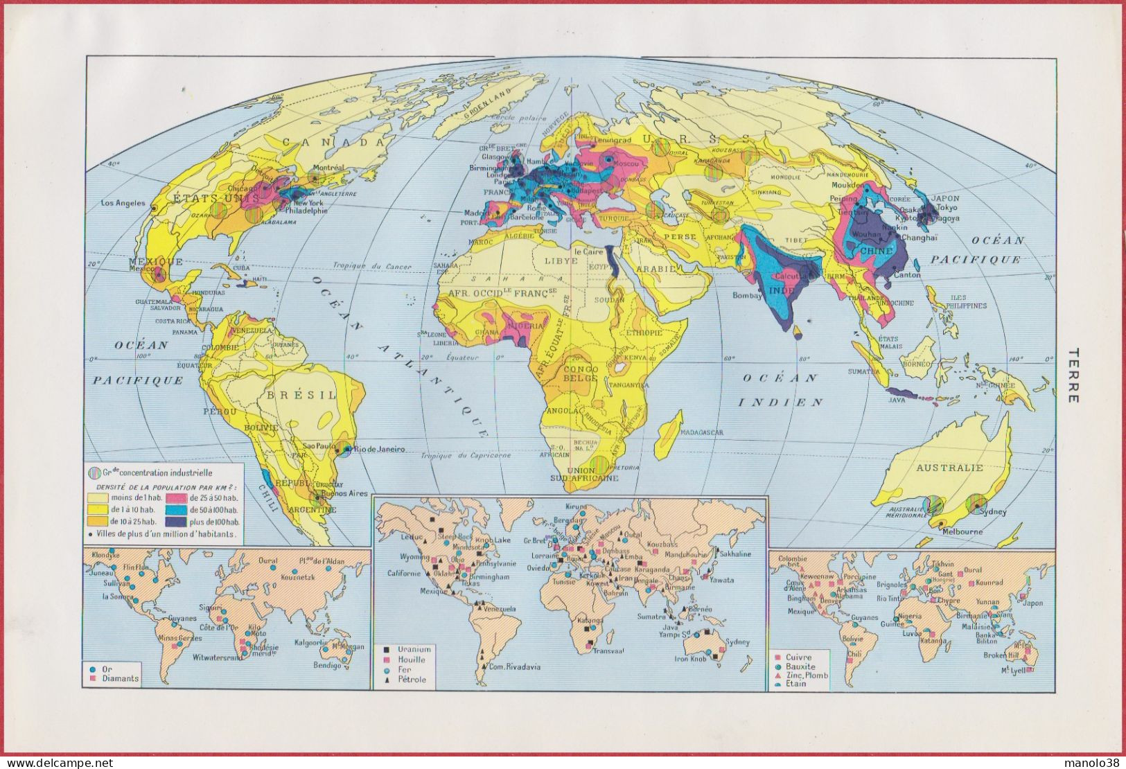 Terre. Découverte De La Terre Par Les Navigateurs. Les Races Humaines. Les Industries, Ressources. Larousse 1948. - Historische Dokumente