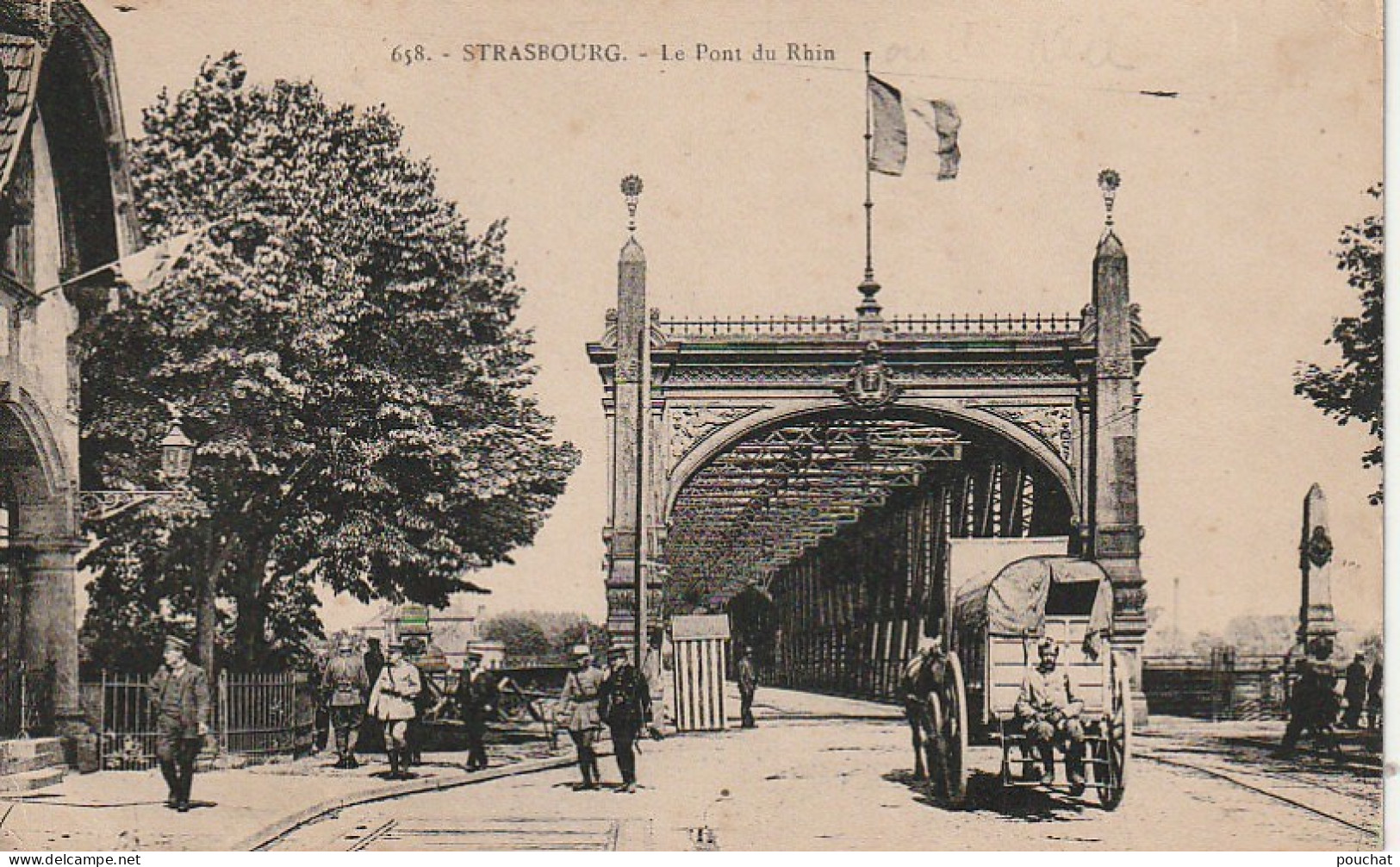 XXX -(67) STRASBOURG - LE PONT DU RHIN  - ANIMATION - MILITAIRES , VOITURE HIPPOMOBILE - 2 SCANS - Strasbourg