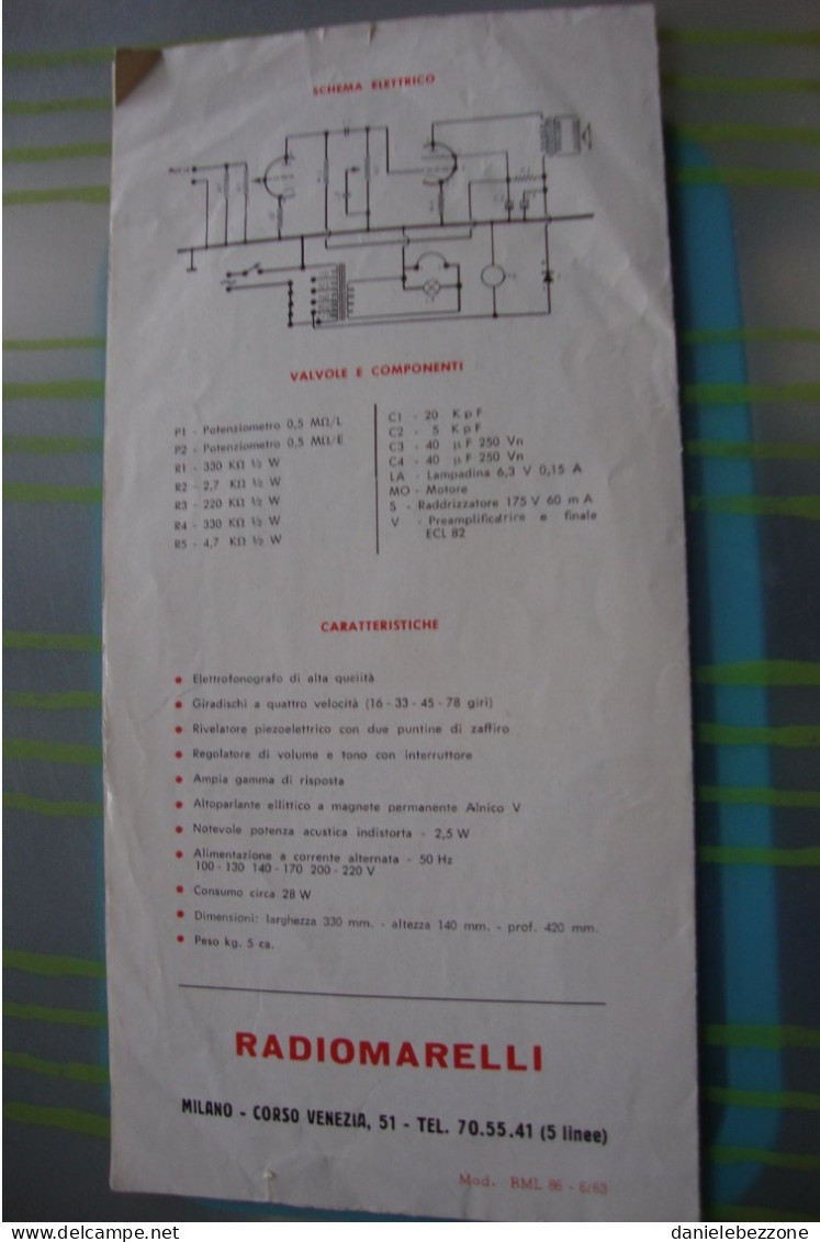 Istruzioni Valigia Fonografica (giradischi) VF14 Radiomarelli - Sonstige & Ohne Zuordnung