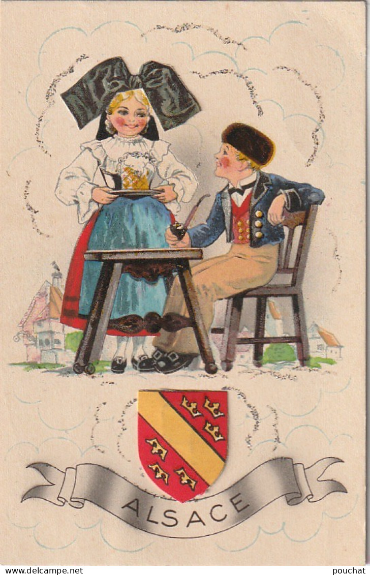 XXX - ALSACE - A LA TAVERNE  - ALSACIENNE AVEC CHOPE DE BIERE - BLASON - ILLUSTRATEUR - 2 SCANS - Alsace