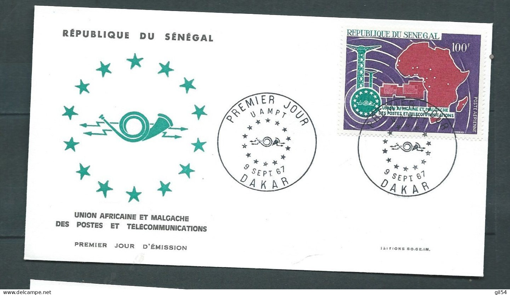 Premier Jour  Du Sénégal , Union Africaine Et Malgache Des Postes Et Télécommunications 9/09/1967  LP 33103 - Senegal (1960-...)