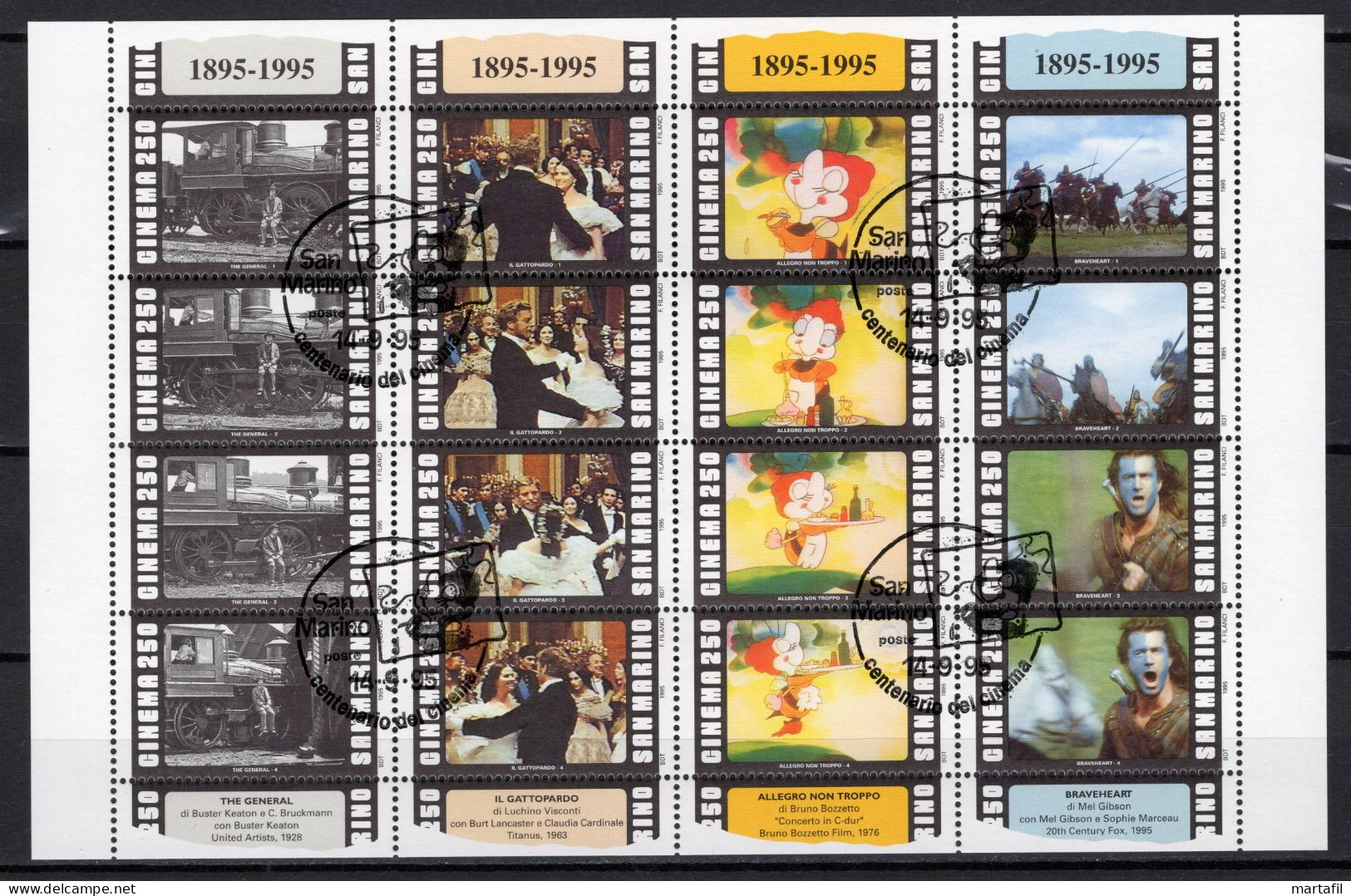 1995 SAN MARINO BF 41 USATO Centenario Del Cinema - Blocks & Sheetlets
