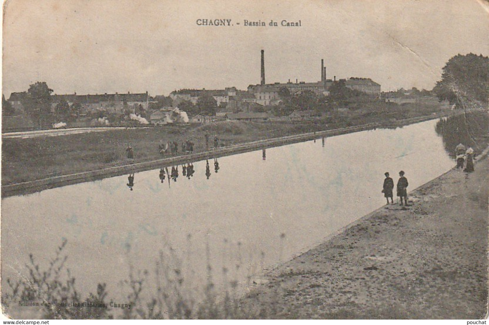 XXX -(71) CHAGNY - BASSIN DU CANAL - ANIMATION - TAMPON SERVICE MILITAIRE DES CHEMINS DE FER - 2 SCANS - Chagny