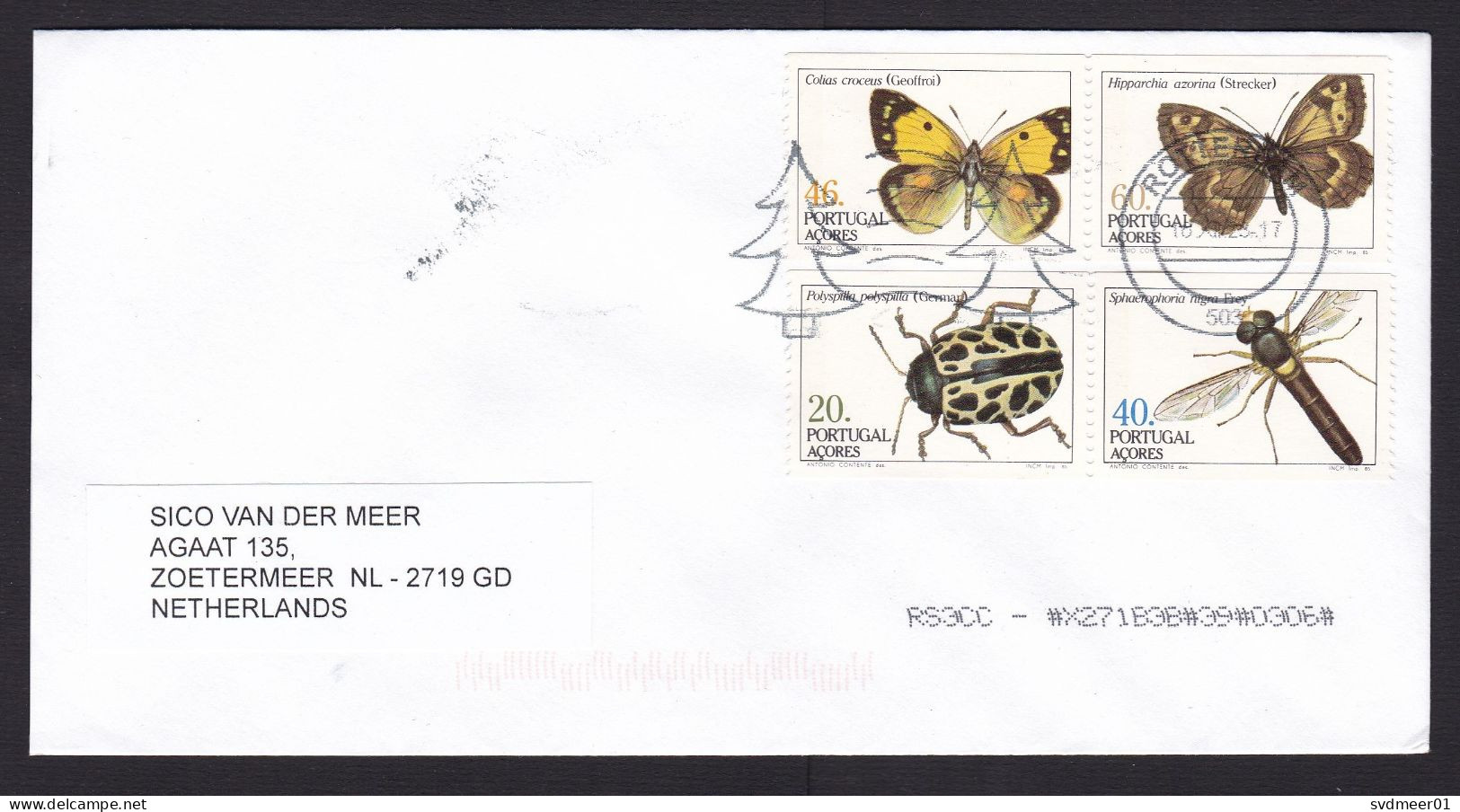 Portugal: Cover To Netherlands, 2023, 4 Stamps, Butterfly, Bug, Beetle, Insect, Dutch Cancel Only (traces Of Use) - Covers & Documents
