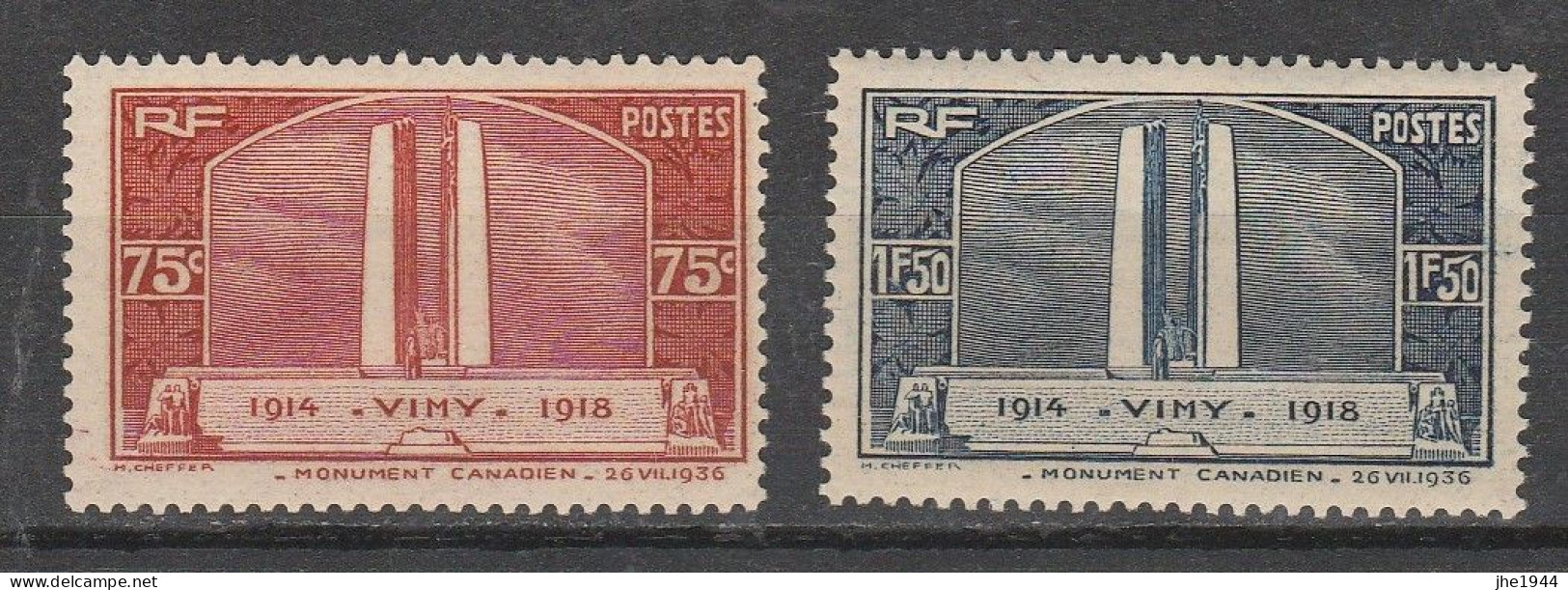 France N° 316 Et 317 ** Inauguration Monument De Vimy - Unused Stamps